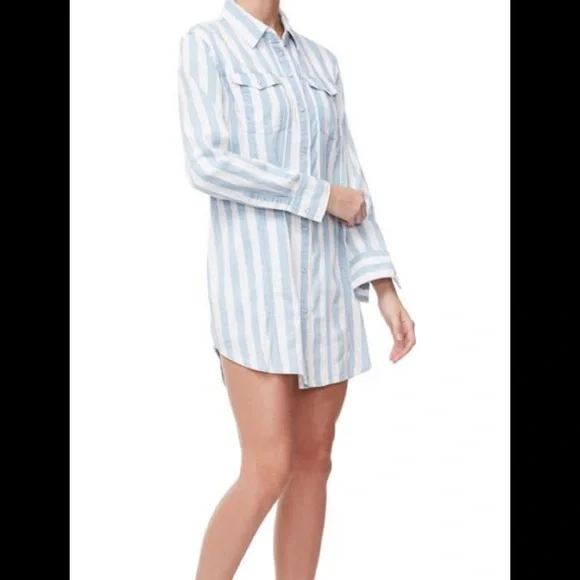 good american shirt dress Good American denim shirt dress in light blue